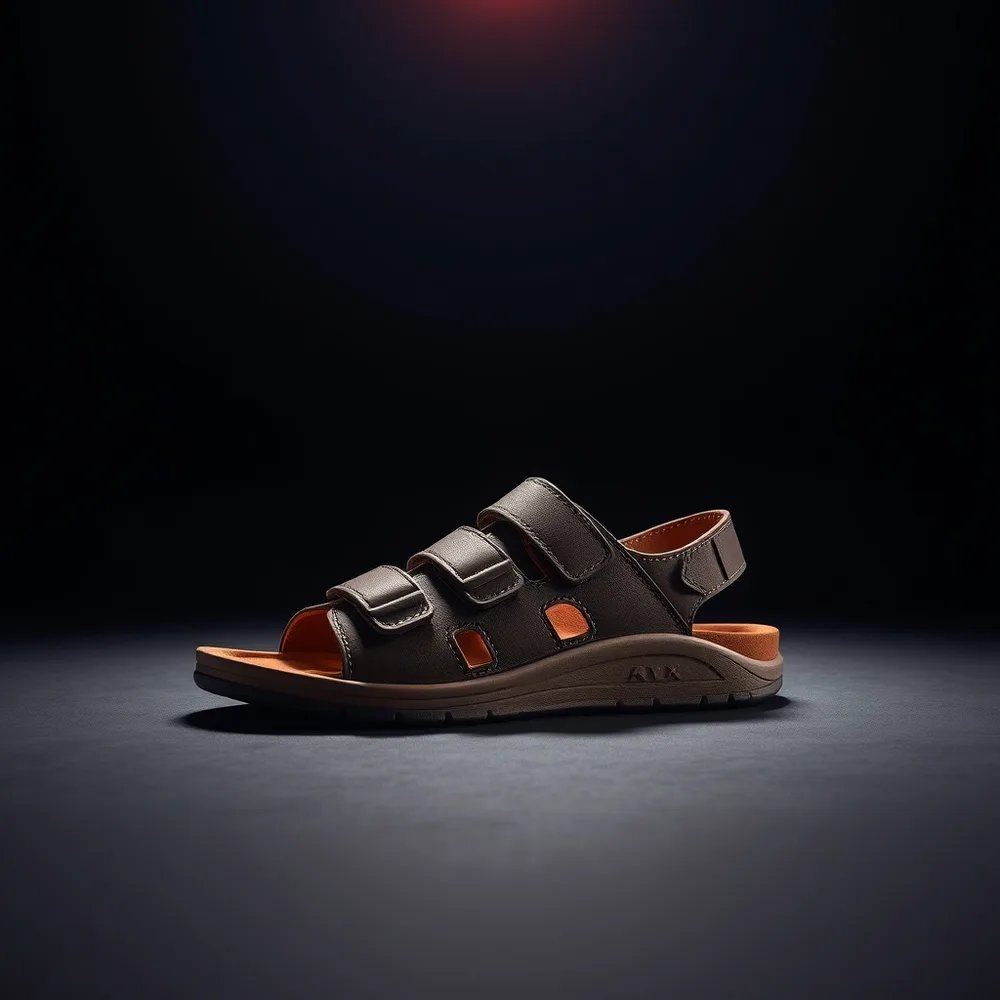 Chaussure orthopédique homme Estive, sandale triple scratch sur fond sombre neutre