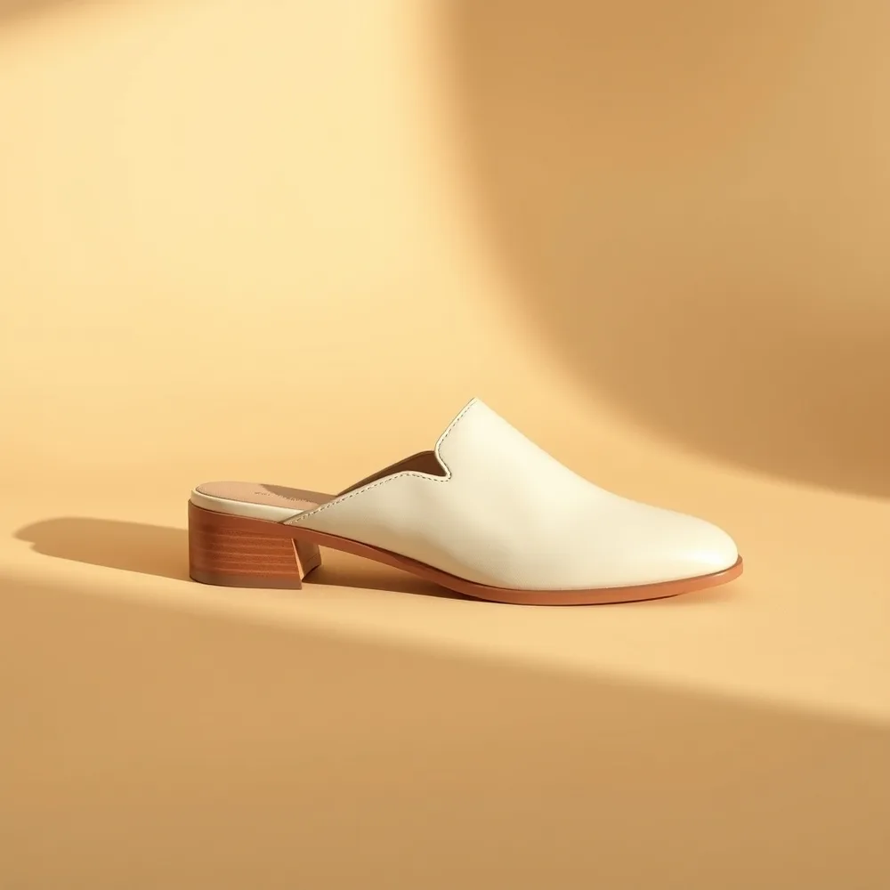 La Berge, chaussure orthopédique élégante femme, mule raffinée posée sur un fond crème